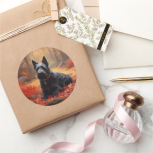 Scottish Terrier im Herbst Leaves Fall Inspiriert Runder Aufkleber