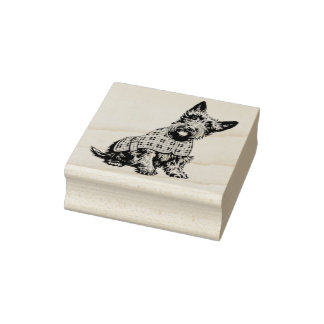Scottish Terrier in a plaid coat - rubber stamp Gummistempel