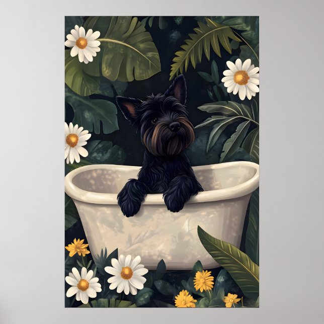 Scottish Terrier In Bathtub Poster, Funny Dog Poster (Vorne)