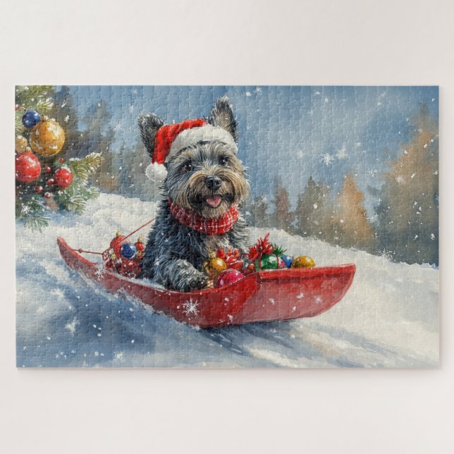 Scottish Terrier in Sledge Let it Snow Christmas Puzzle (Horizontal)