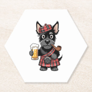 Scottish Terrier in Tartan Kilt mit Bier und Pipe Untersetzer