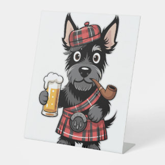 Scottish Terrier in Tartan Kilt with Beer and Pipe Sockelschild