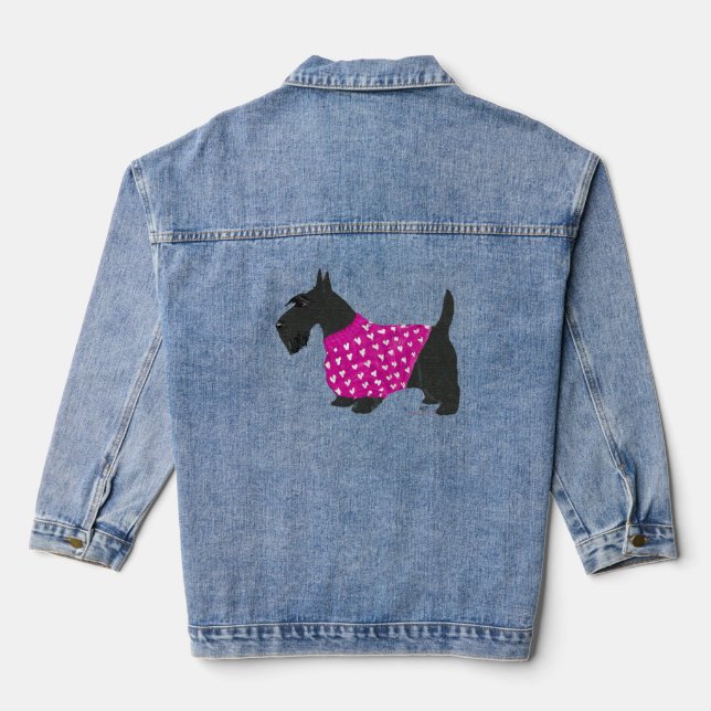 Scottish Terrier in Warm Sweater Jeansjacke (Rückseite)