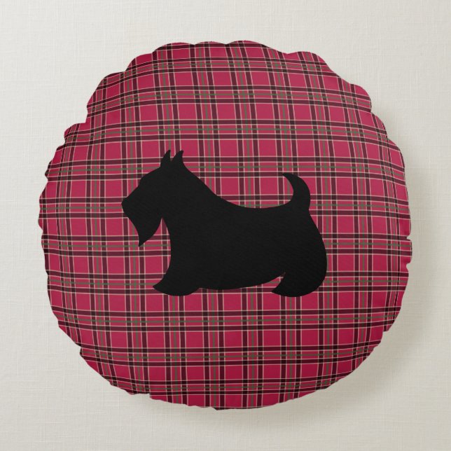 Scottish Terrier Kariert Pillow Rundes Kissen (Vorderseite)