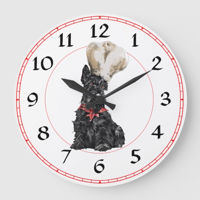 Scottish Terrier Koch Clock Große Wanduhr (Vorderseite)