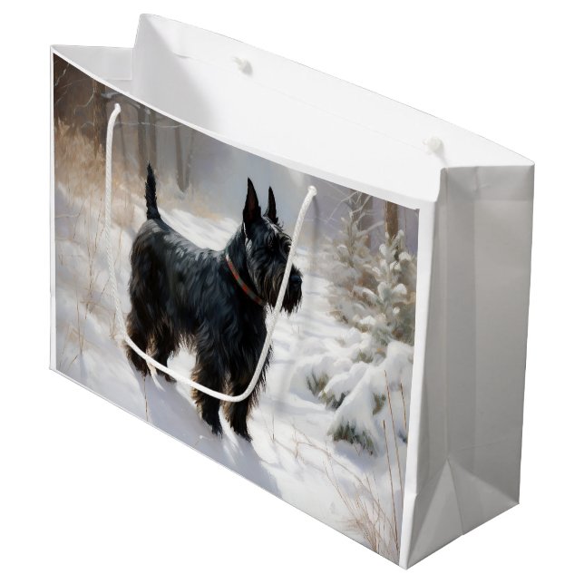 Scottish Terrier Let It Snow Christmas Große Geschenktüte (Vorderseite Schrägansicht)
