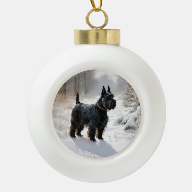 Scottish Terrier Let It Snow Christmas Keramik Kugel-Ornament (Vorderseite)