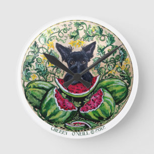 Scottish-Terrier-Melone-Uhr Runde Wanduhr