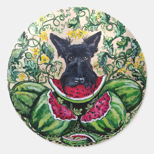Scottish Terrier Melons Runder Aufkleber (Vorderseite)