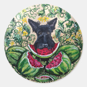 Scottish Terrier Melons Runder Aufkleber
