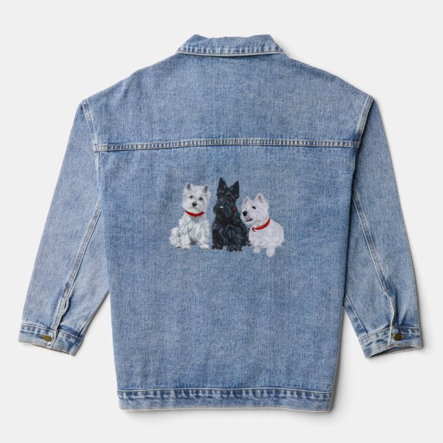 Scottish Terrier mit Two Westies Jeansjacke (Rückseite)