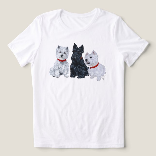Scottish Terrier mit Two Westies Tri-Blend Shirt (Design Vorderseite)