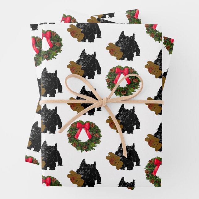 Scottish Terrier mit Weihnachtskranz Geschenkpapier Set (Beispiel)