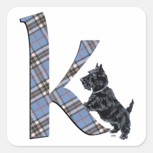 Scottish Terrier Monogram K Quadratischer Aufkleber