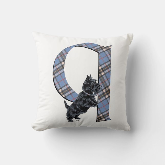 Scottish Terrier Monogram Q Pillow Kissen (Vorderseite)