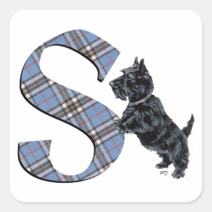 Scottish Terrier Monogram S Quadratischer Aufkleber