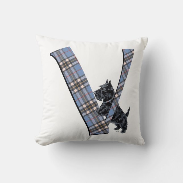 Scottish Terrier Monogram V Pillow Kissen (Vorderseite)
