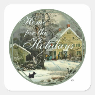 Scottish Terrier Old Fashioned Winter Quadratischer Aufkleber