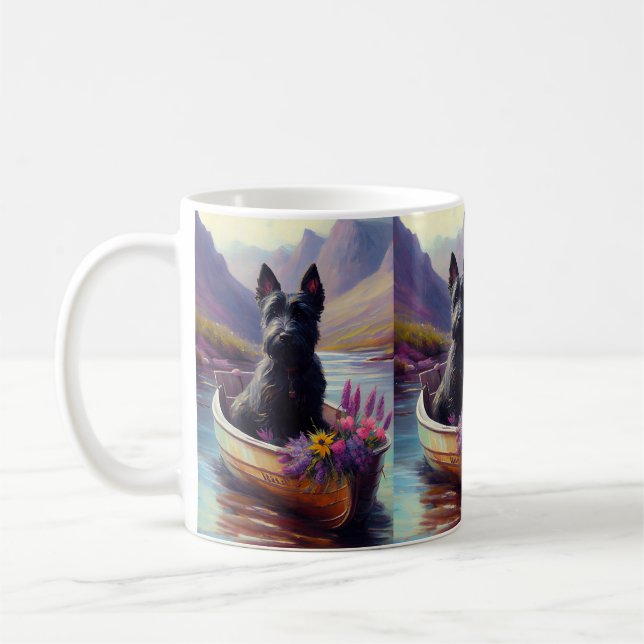 Scottish Terrier on a Paddle: Ein Landschaftliches Kaffeetasse (Links)