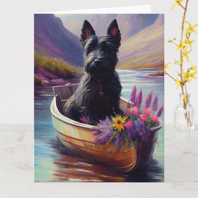 Scottish Terrier on a Paddle: Ein Landschaftliches Karte (Gelbe Blume)
