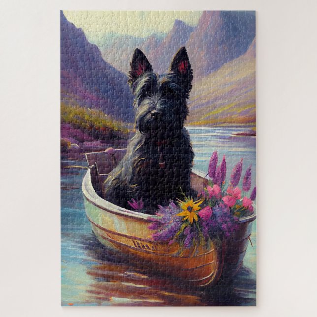 Scottish Terrier on a Paddle: Ein Landschaftliches Puzzle (Vertikal)