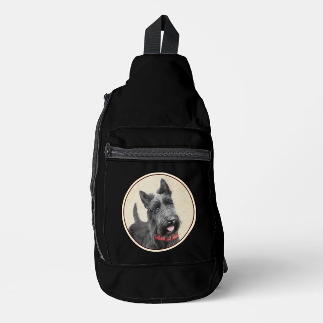Scottish Terrier Painting Black Original Dog Art Crossbody Bag (Vorderseite)