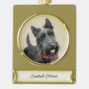 Scottish Terrier Painting - Niedliche Original Dog Banner-Ornament Gold