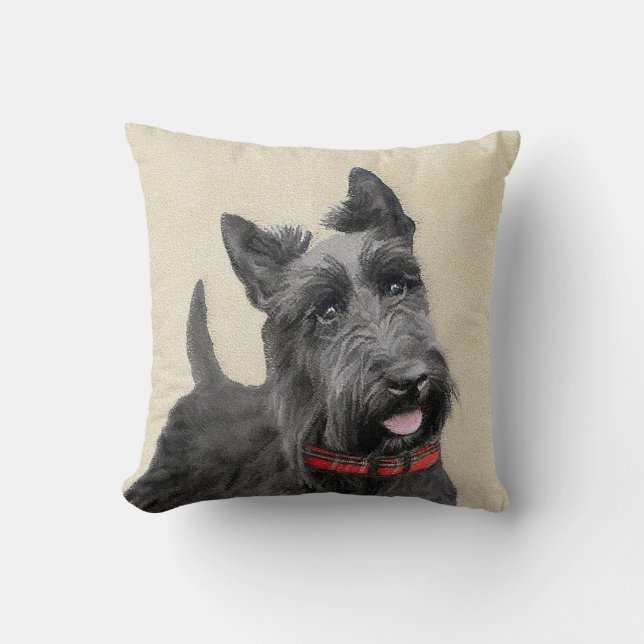 Scottish Terrier Painting - Niedliche Original Dog Kissen (Vorderseite)