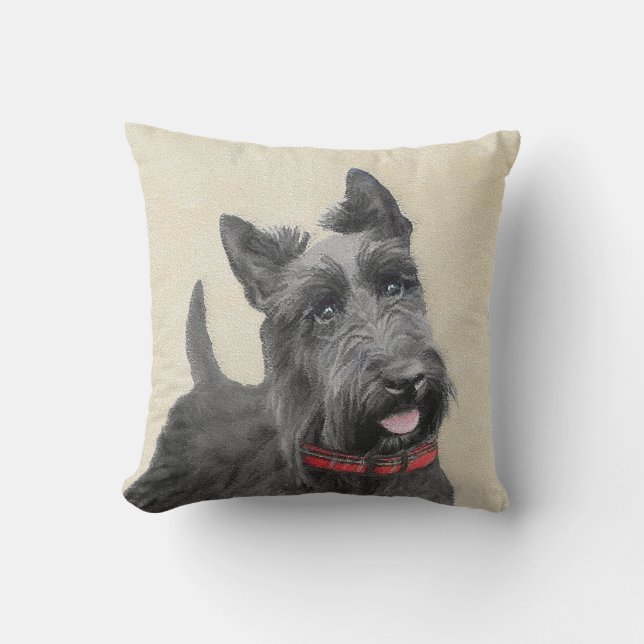 Scottish Terrier Painting - Niedliche Original Dog Kissen (Vorderseite)