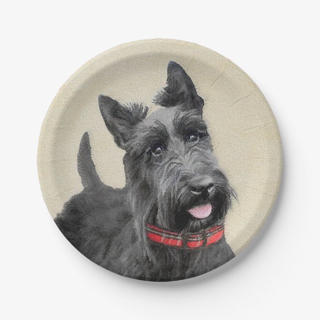 Scottish Terrier Painting - Niedliche Original Dog Pappteller (Vorderseite)