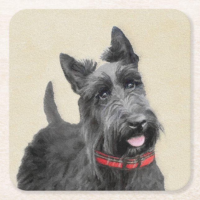 Scottish Terrier Painting - Niedliche Original Dog Rechteckiger Pappuntersetzer (Vorderseite)