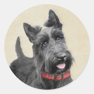 Scottish Terrier Painting - Niedliche Original Dog Runder Aufkleber