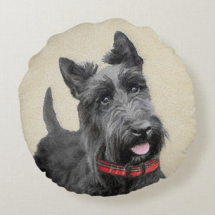 Scottish Terrier Painting - Niedliche Original Dog Rundes Kissen