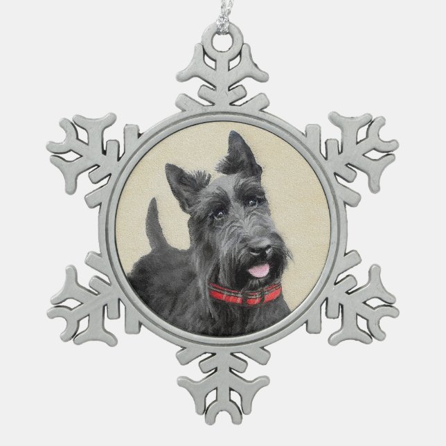 Scottish Terrier Painting - Niedliche Original Dog Schneeflocken Zinn-Ornament (Vorderseite)