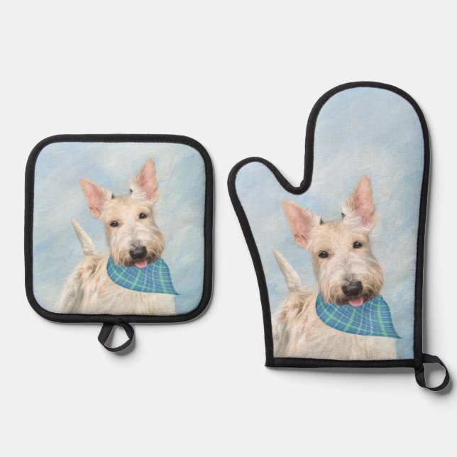 Scottish Terrier Painting Wheaten Original Dog Art Ofenhandschuh & Topflappen-Set (Vorderseite)
