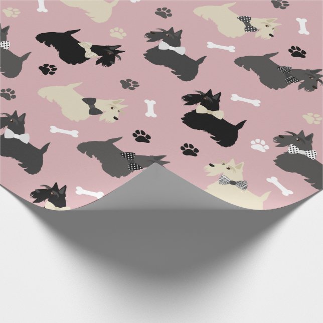 Scottish Terrier Paws and Bones Pink Geschenkpapier (Ecke)