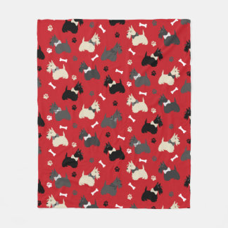 Scottish Terrier Paws and Bones Red Fleecedecke