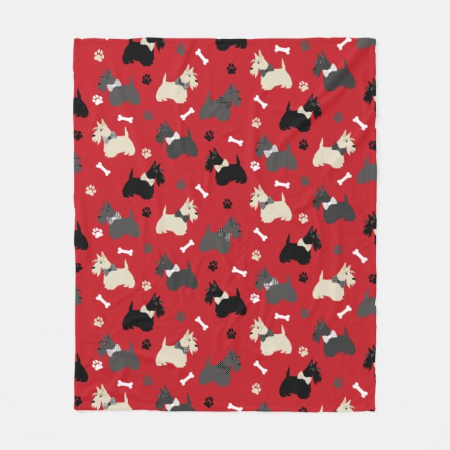 Scottish Terrier Paws and Bones Red Fleecedecke (Vorderseite)