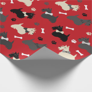 Scottish Terrier Paws and Bones Red Geschenkpapier