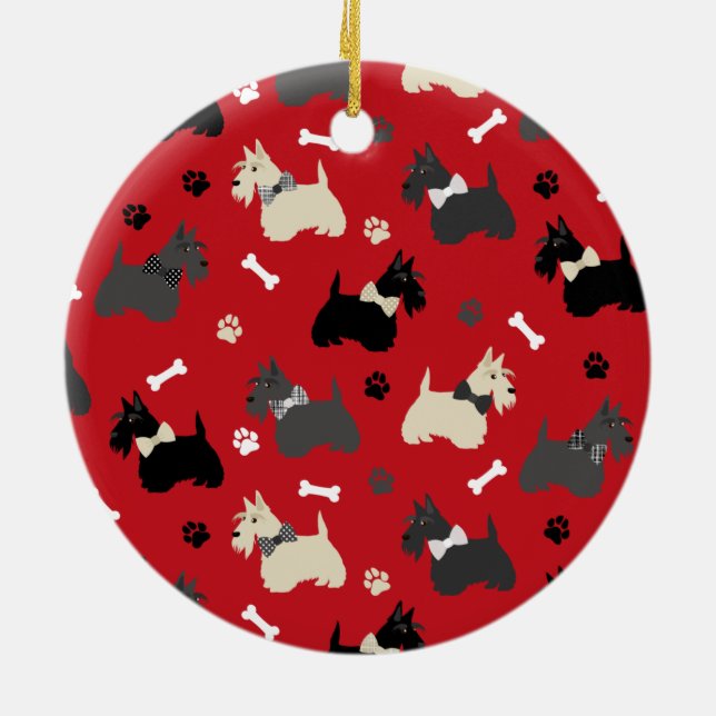 Scottish Terrier Paws and Bones Red Keramik Ornament (Hinten)