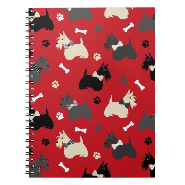 Scottish Terrier Paws and Bones Red Notizblock (Vorderseite)