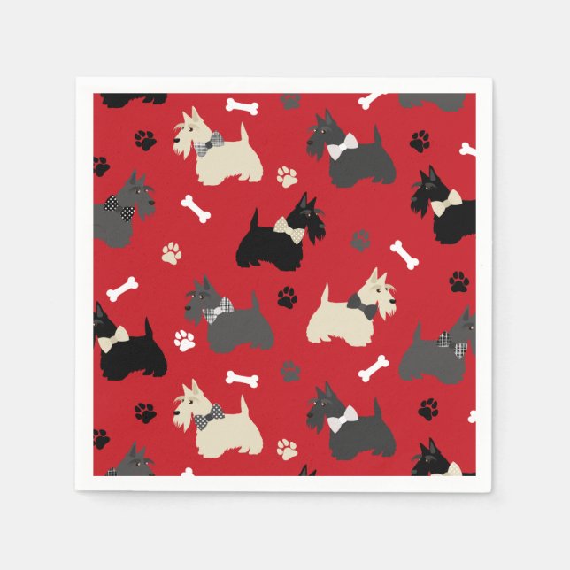 Scottish Terrier Paws and Bones Red Serviette (Vorderseite)