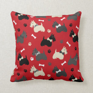 Scottish Terrier Paws and Bones Red Throw Pillow Kissen