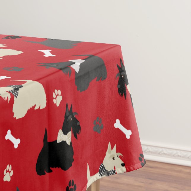 Scottish Terrier Paws and Bones Red Tischdecke (Beispiel)