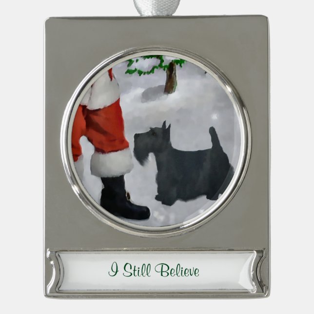 Scottish Terrier Personalisiert Christmas Banner-Ornament Silber (Vorderseite)