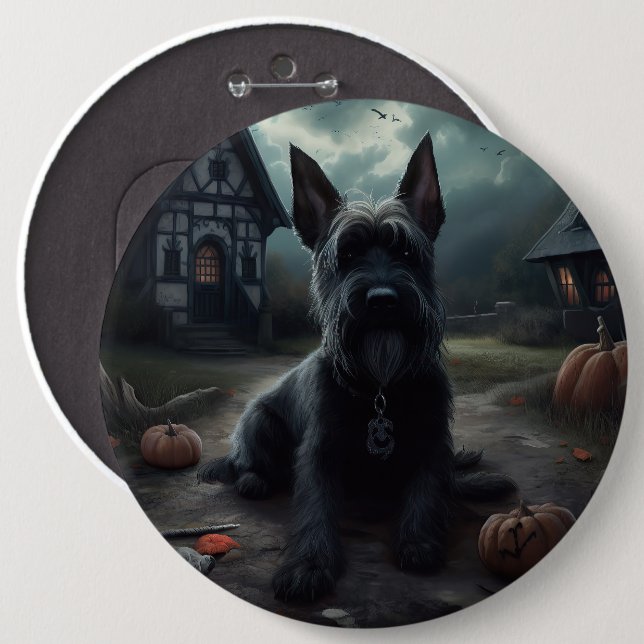 Scottish Terrier Pumpkins Halloween Beängstigend Button (Vorne & Hinten)