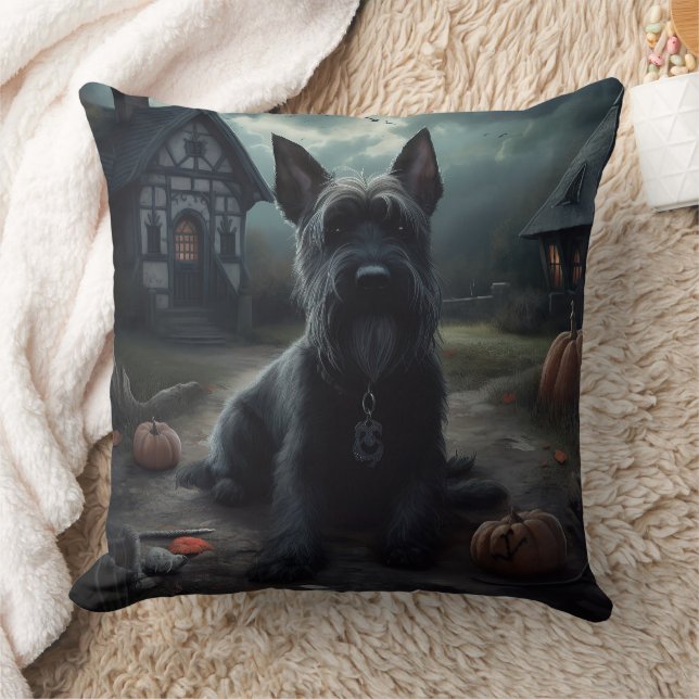 Scottish Terrier Pumpkins Halloween Beängstigend Kissen (Decke)