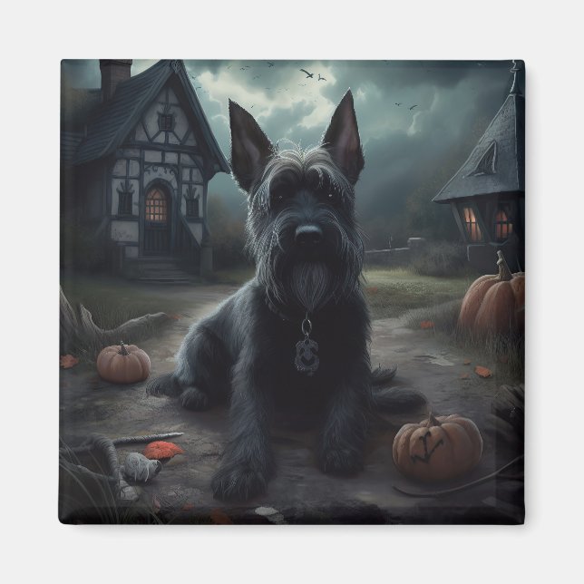 Scottish Terrier Pumpkins Halloween Beängstigend Magnet (Vorne)