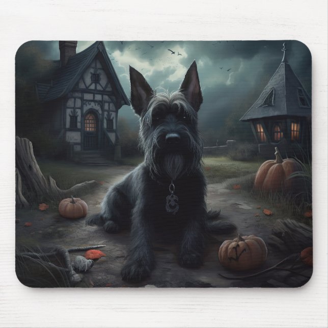 Scottish Terrier Pumpkins Halloween Beängstigend Mousepad (Vorne)