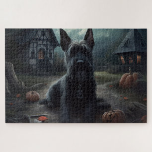 Scottish Terrier Pumpkins Halloween Beängstigend Puzzle